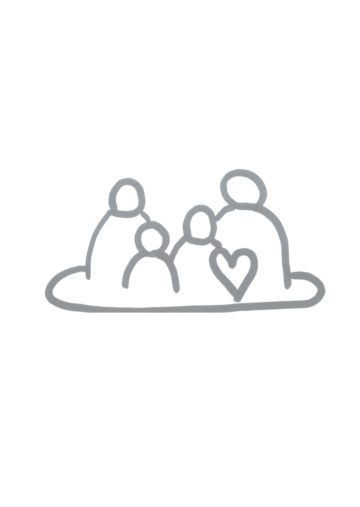 Eine einfache, skizzierte Familie mit einem Herz symbolisiert Liebe und Zusammengehörigkeit.